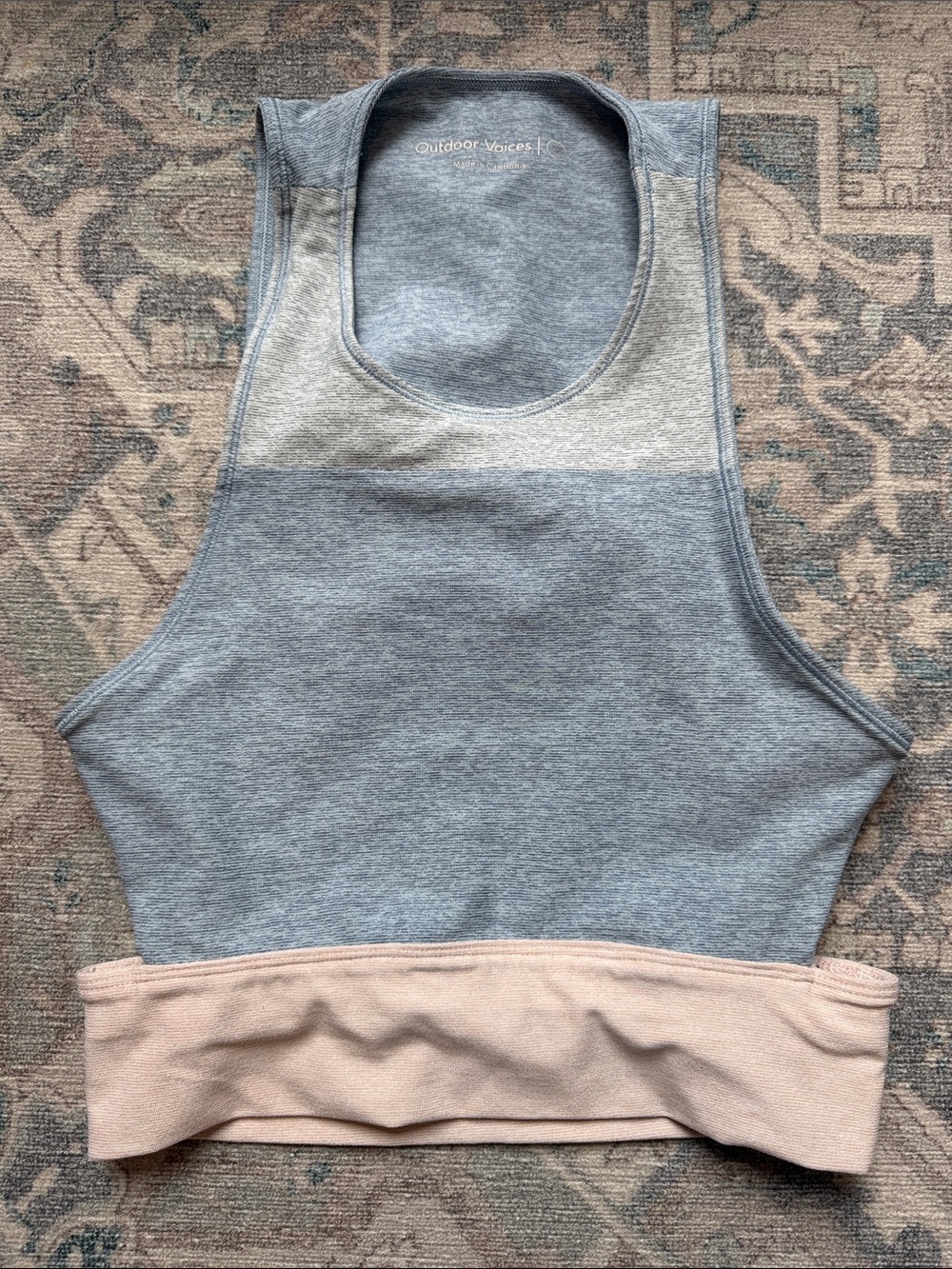 Outdoor Voices Colorblock Racer Crop Top in Heather Gray and Blush
